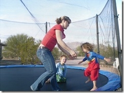 Sis and kids on trampoline