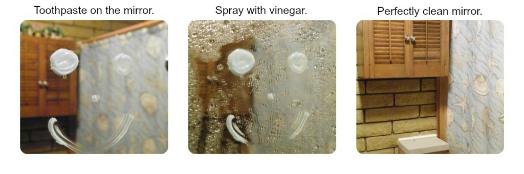 cleaning bathroom mirror with #heinzvinegar