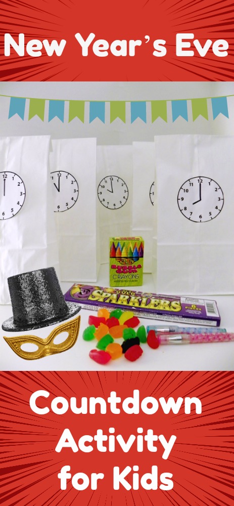 New Year's Eve Countdown Activity for Kids pinnable image of bags