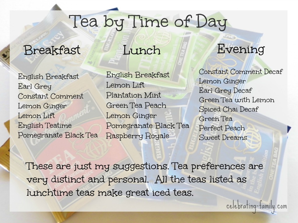 Tea by time of day- suggestions from Celebrating Family #AmericasTeaChallenge  #shop