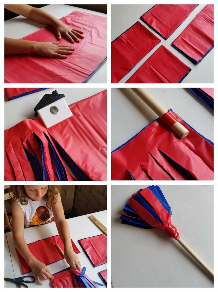 DIY Pom Poms from plastic tablecloths