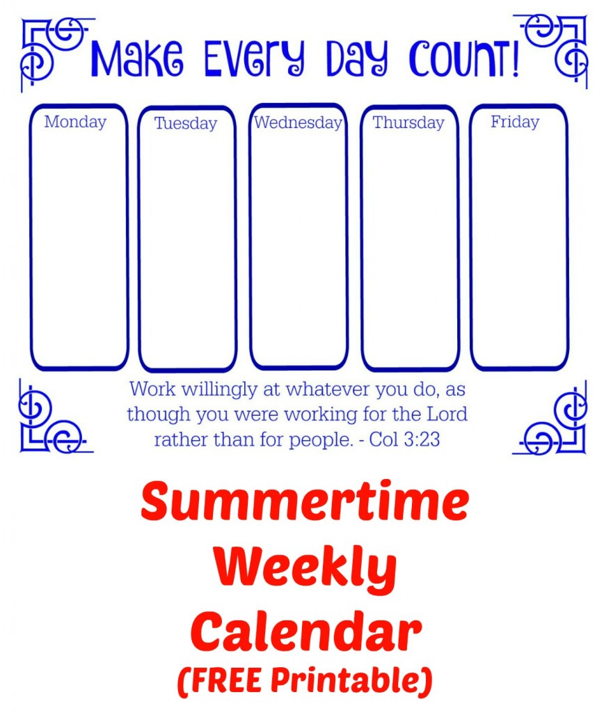 Summertime Weekly Calendar